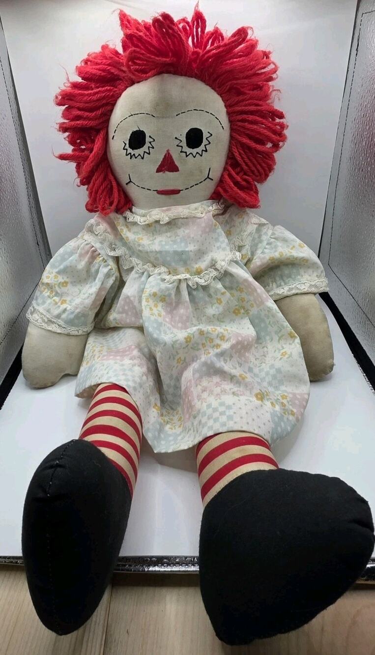 Vintage Handmade Raggedy Ann Doll 1970s 1980s Folk Art Craft 25" Cloth Rag Doll